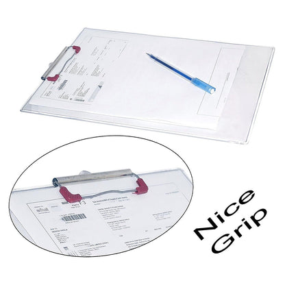 Angled view of the transparent exam pad highlighting its clear design.