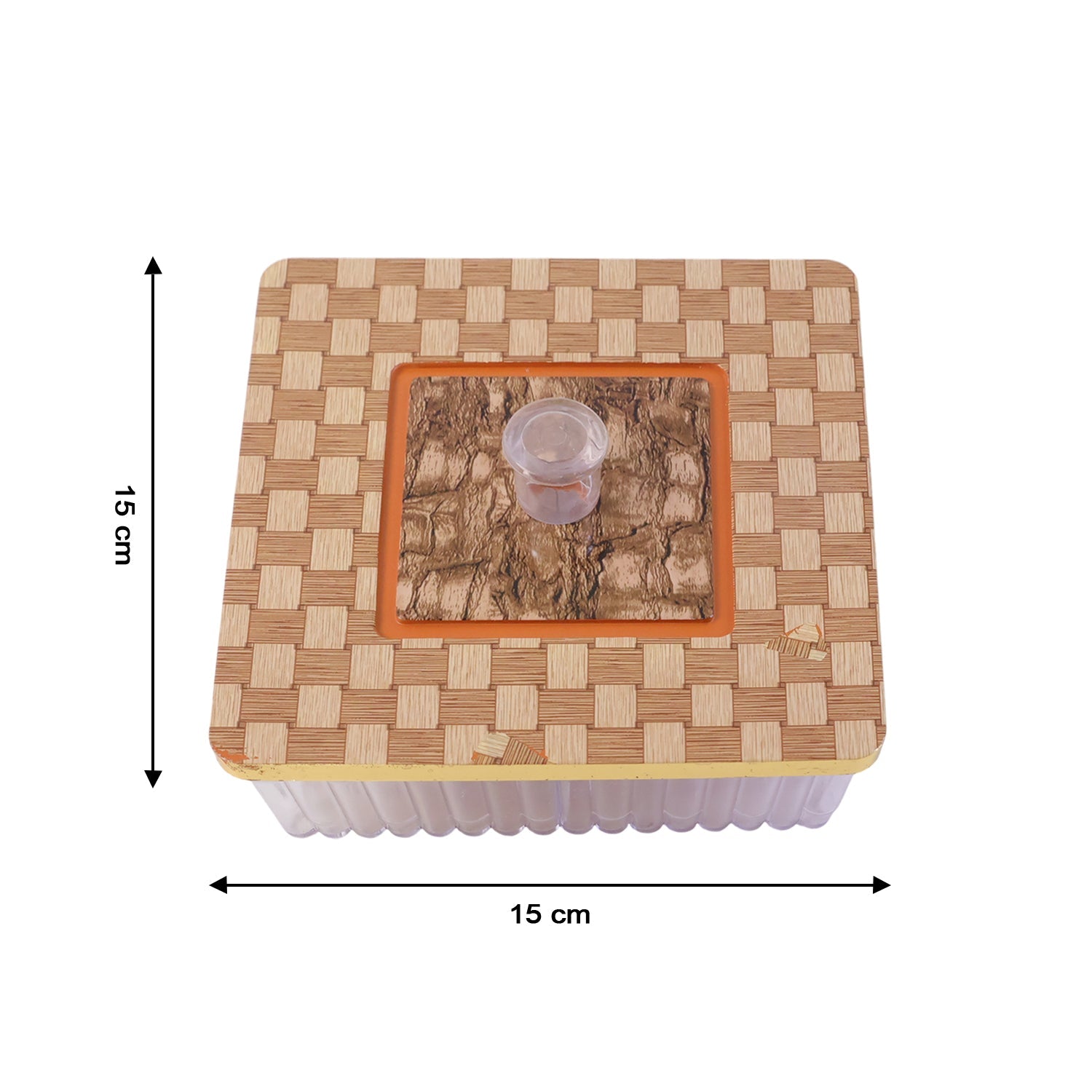 Plastic dry fruit box filled with an assortment of snacks and sweets
