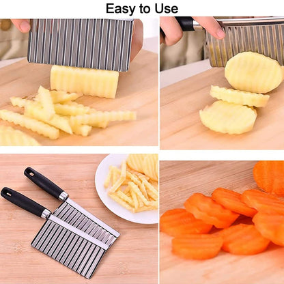 Comparison shot of the Quickslice Stainless Steel Crinkle Cutter Knife
