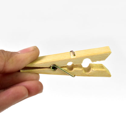 Bamboo cloth clips featuring a smooth, natural wooden finish for durability.