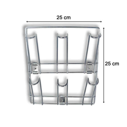 Front view of wall-mounted stainless steel mug and cup holder rack