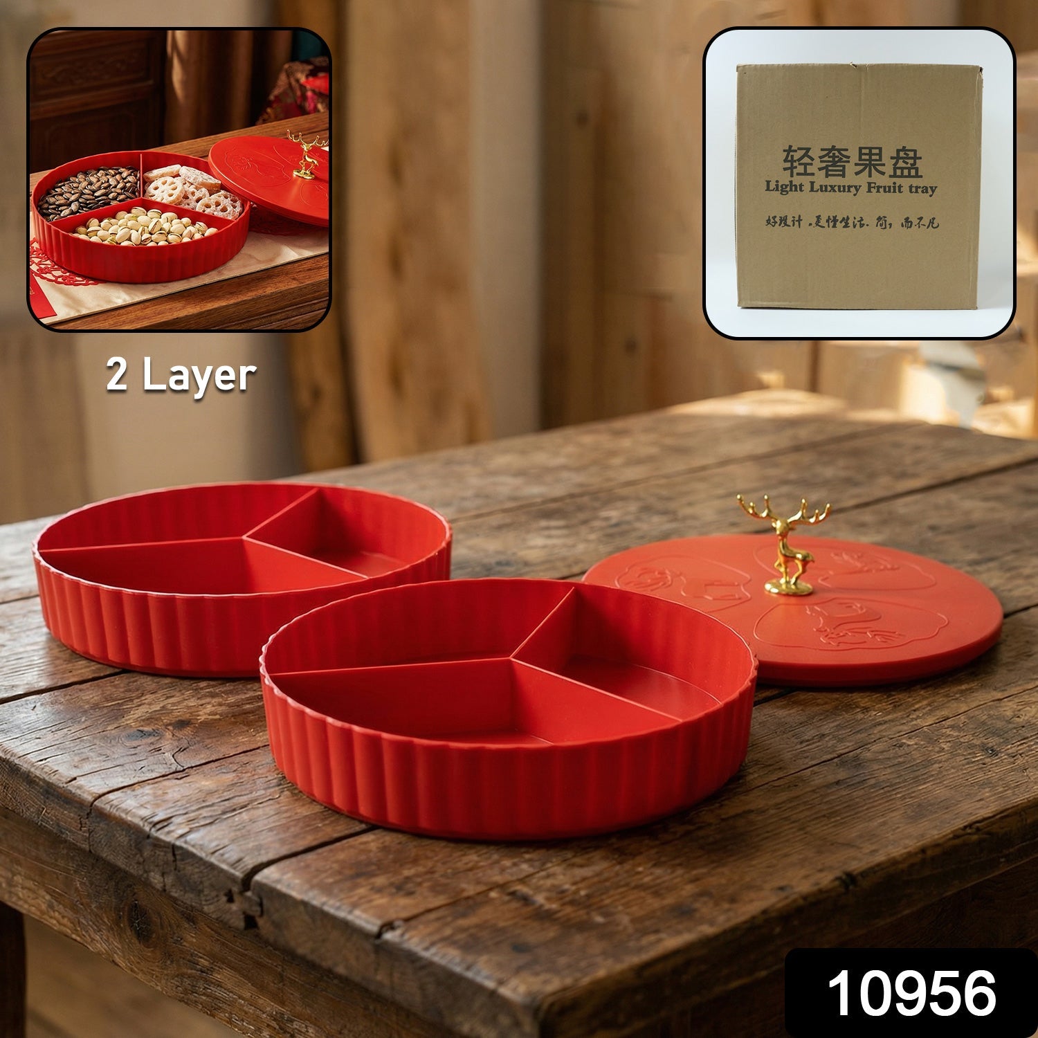 Multipurpose snack serving tray with multiple compartments and lid