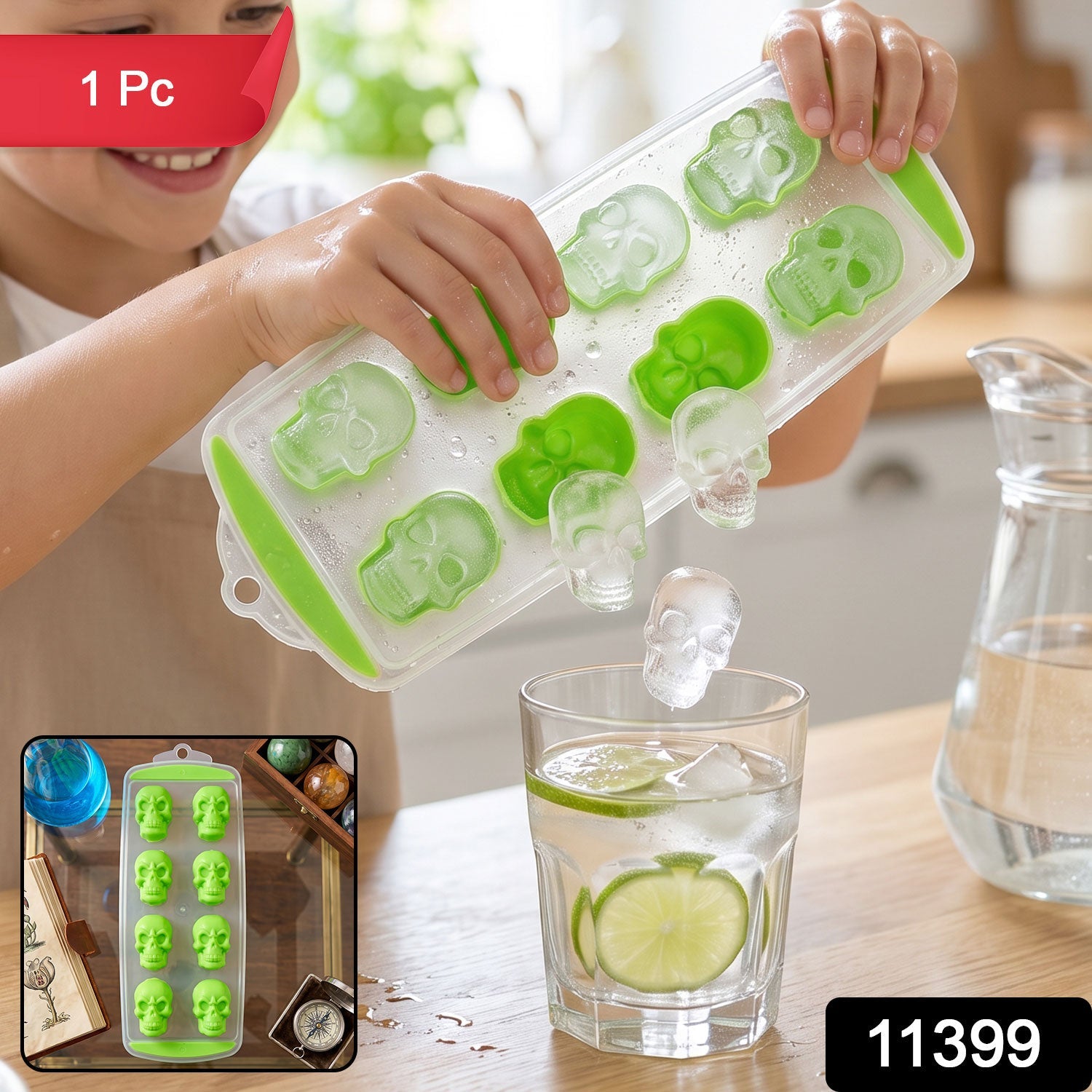 Skull shape ice cube tray with 8 grids and lid