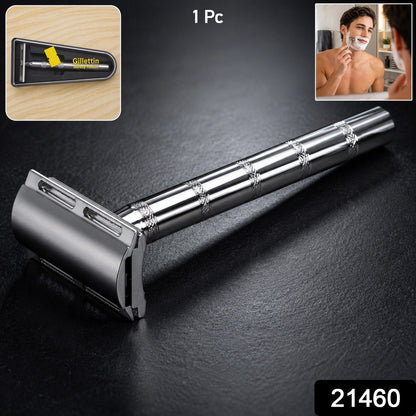 Manual safety razor with protective case and stainless steel head