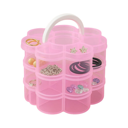 Stacked view of transparent flower-shaped 3-layer storage organizer box