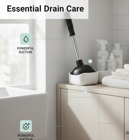 Instructional image for effectively using the drain unblocker pump on a toilet.