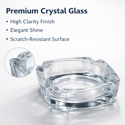 Infographic highlighting the premium quality and lead-free material of the ashtray.