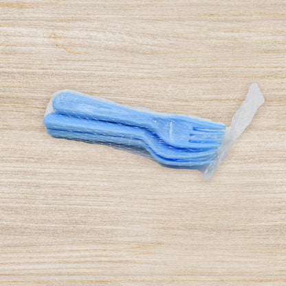 Five reusable plastic serving forks arranged elegantly, perfect for parties and events.
