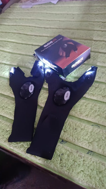 Detailed view of the LED flashlight glove highlighting its integrated light design.