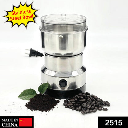 Close-up of the ChefAura electric grinder showing its sharp stainless steel blades.
