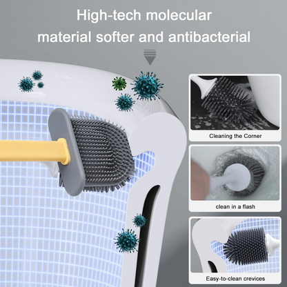Close-up of the flexible soft silicone bristles designed for thorough toilet cleaning.