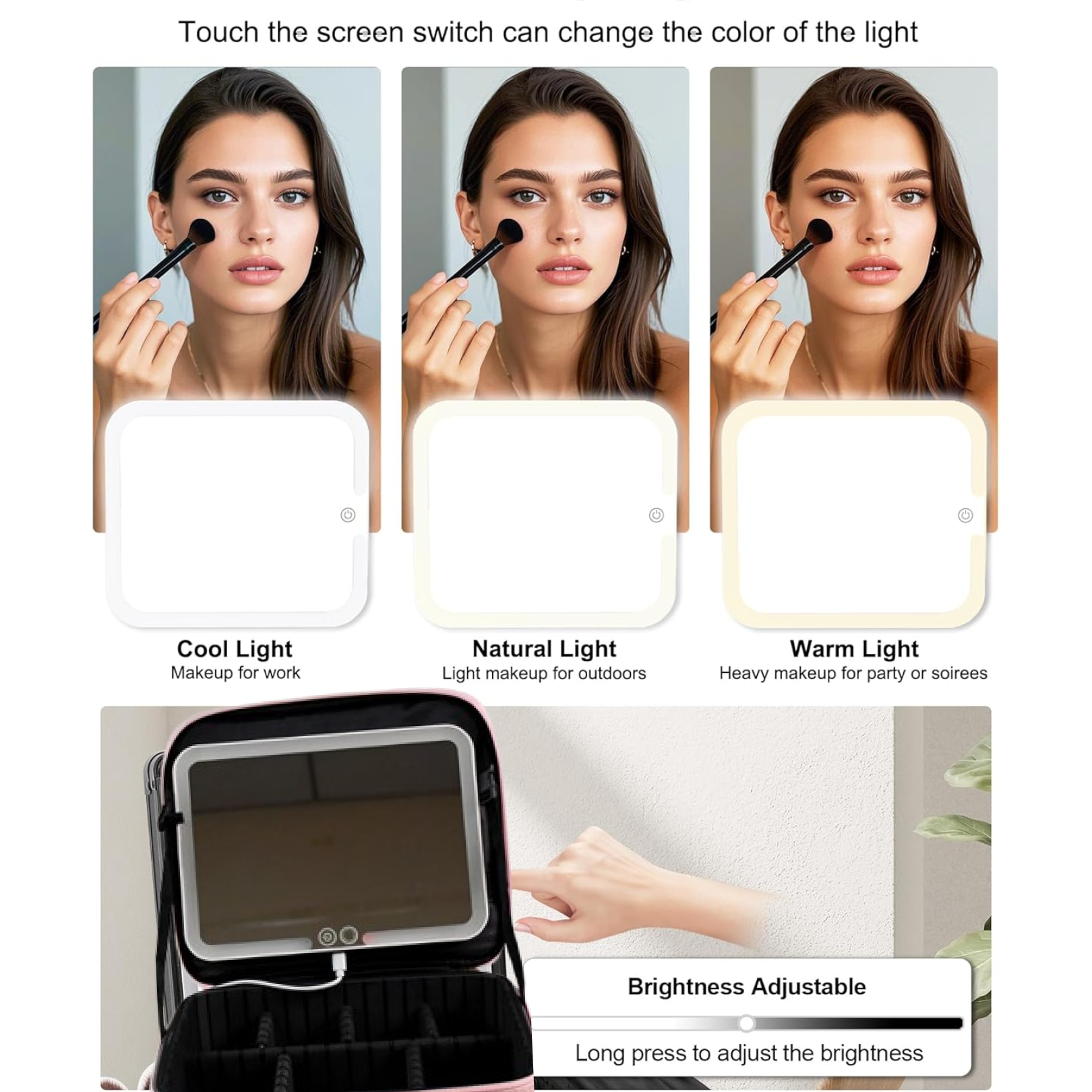 Side view of the compact makeup organizer box with zipper closure