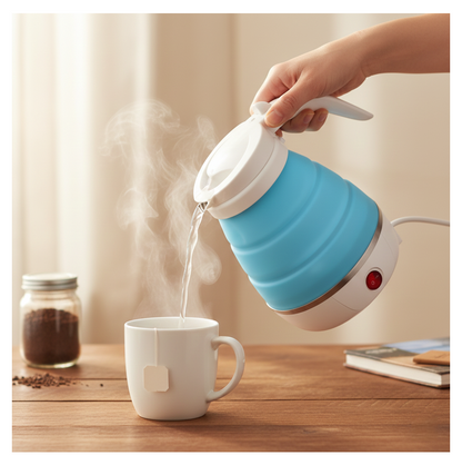 Electric kettle boiling water quickly, highlighting its fast heating feature.