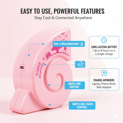 Front view of the quiet personal USB Mini Fan with its sleek design.