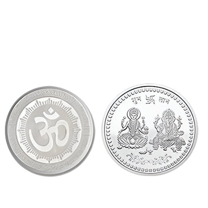 Close-up detailed view of sacred Goddess Lakshmi design on Pooja Coin