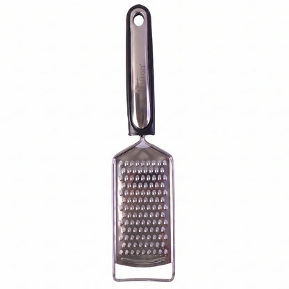 Slim stainless steel cheese grater on white background