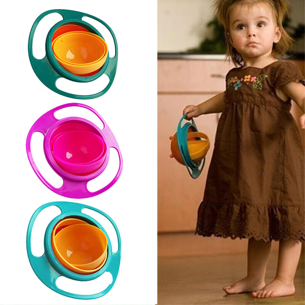 A vibrant blue spill-proof gyro bowl, perfect for mess-free feeding on the go.