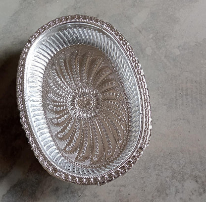 Multipurpose royal design oval silver gift tray for dry fruits.