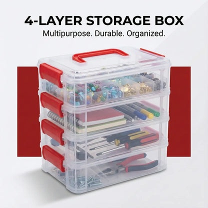 4-layer transparent plastic storage box with handle ideal for craft supplies
