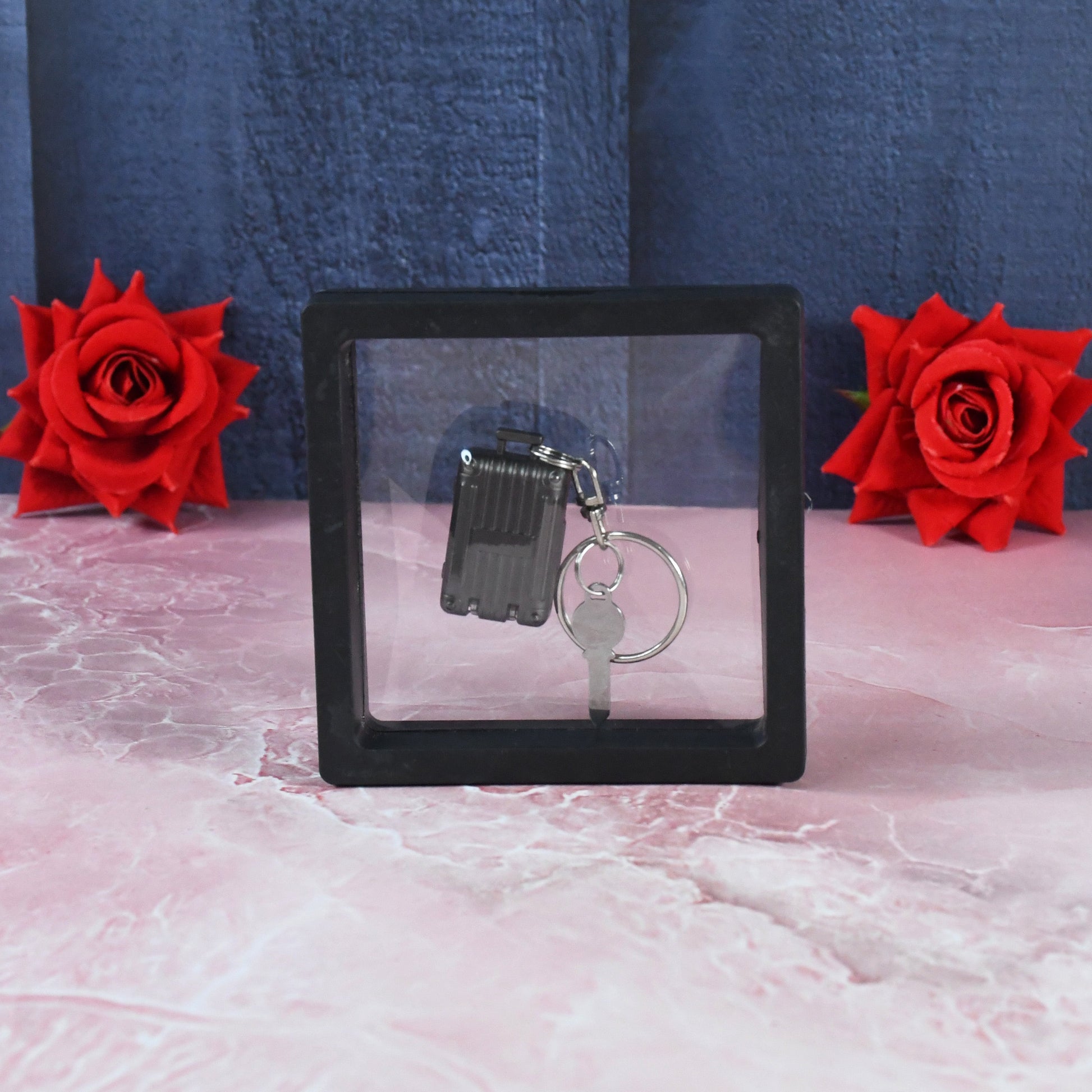 3D floating frame display enhancing the portable nail clipper keychain presentation