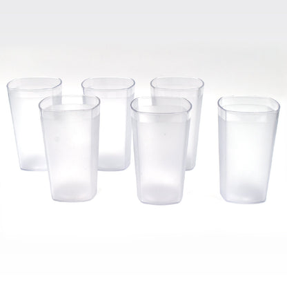 Ganesh 350ml unbreakable plastic drinking glasses, set of 6, arranged on a table.