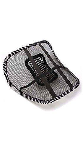 User demonstrating the comfortable ventilation back rest in an office chair.
