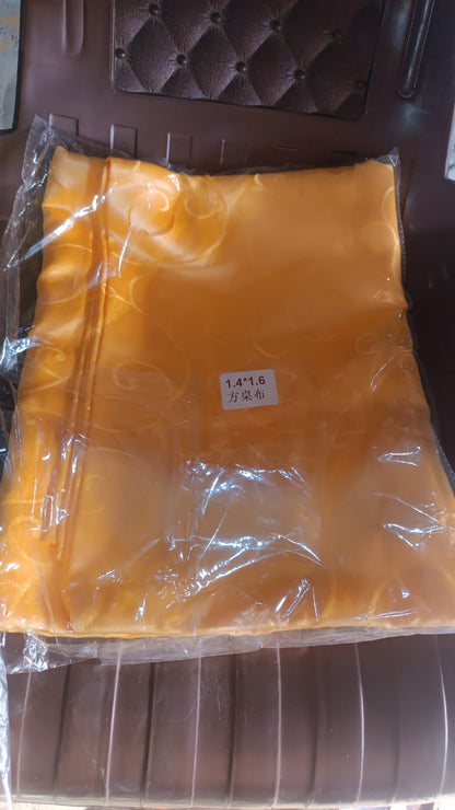 Polyester fabric table cover, washable and reusable, ideal for kitchen and cafe use.