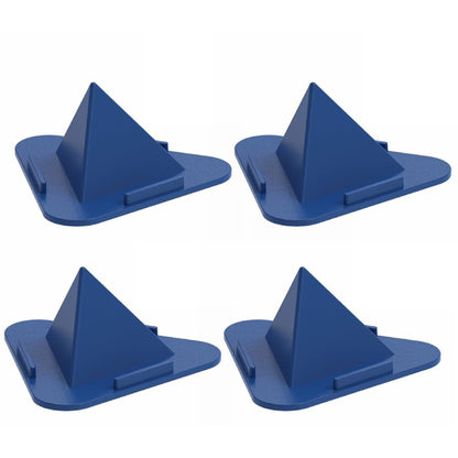 Multi-angle pyramid mobile holder stand supporting a phone vertically on a desk.
