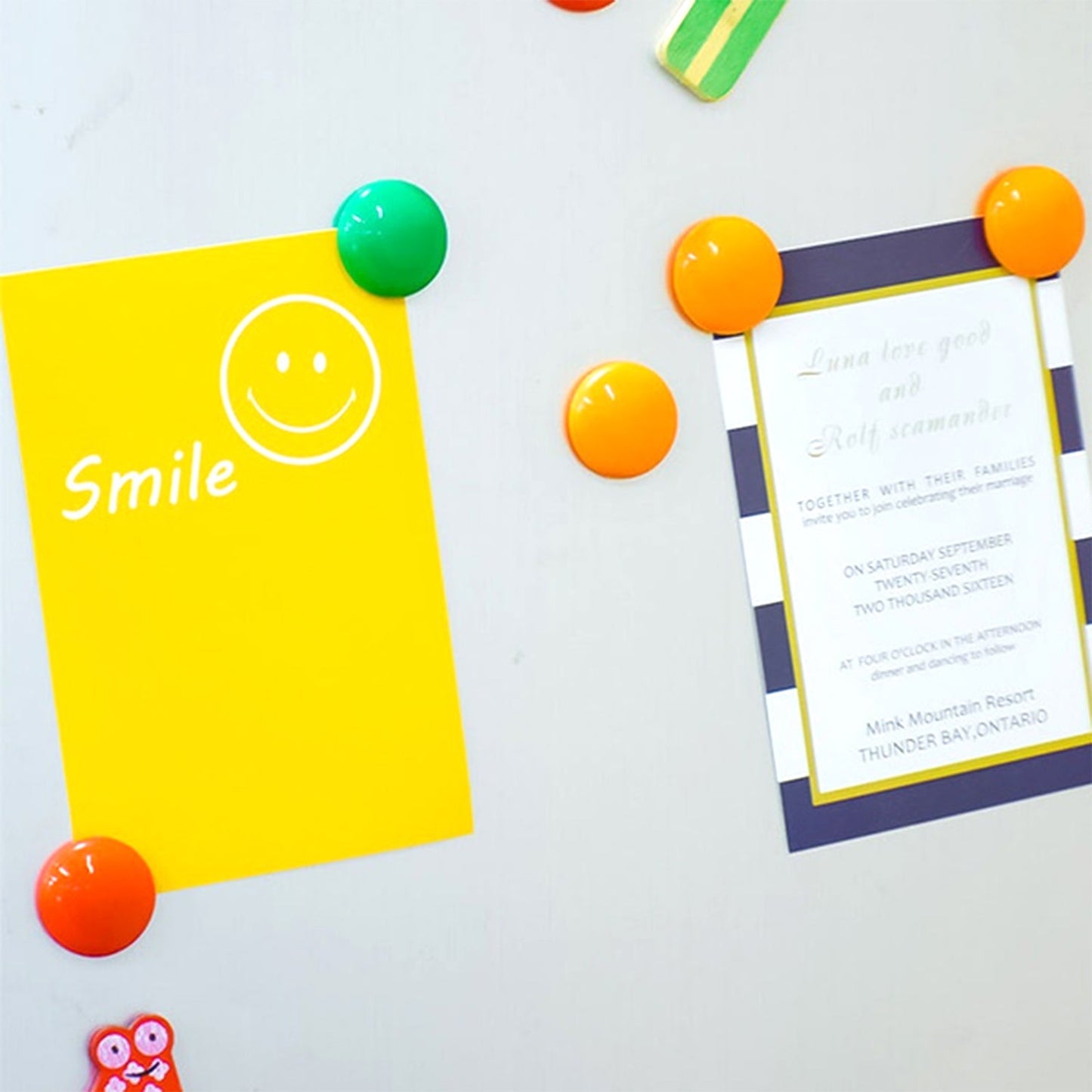 Detailed shot of a single vibrant circular board magnet.