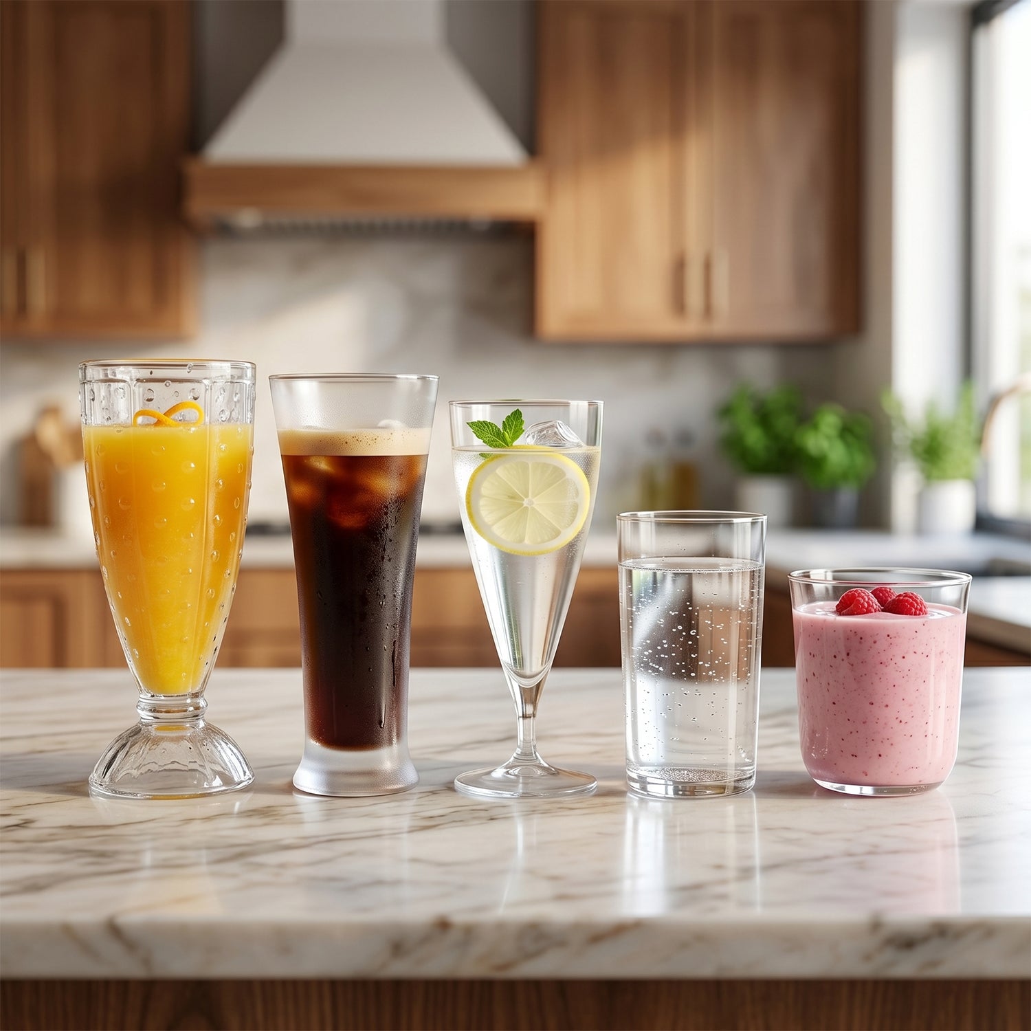 Transparent mixed design plastic glasses for home use