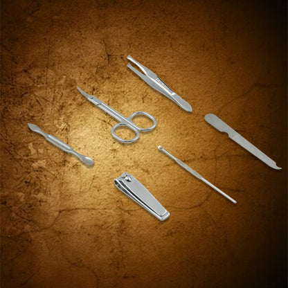 The complete 6-in-1 Nail Care Kit presented with its sturdy travel case.
