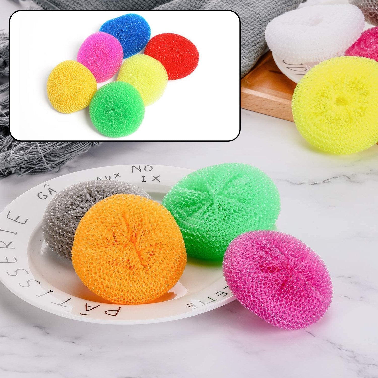 VelvaBloom multi-purpose nylon scrubbers pack of 6 for effective kitchen cleaning.