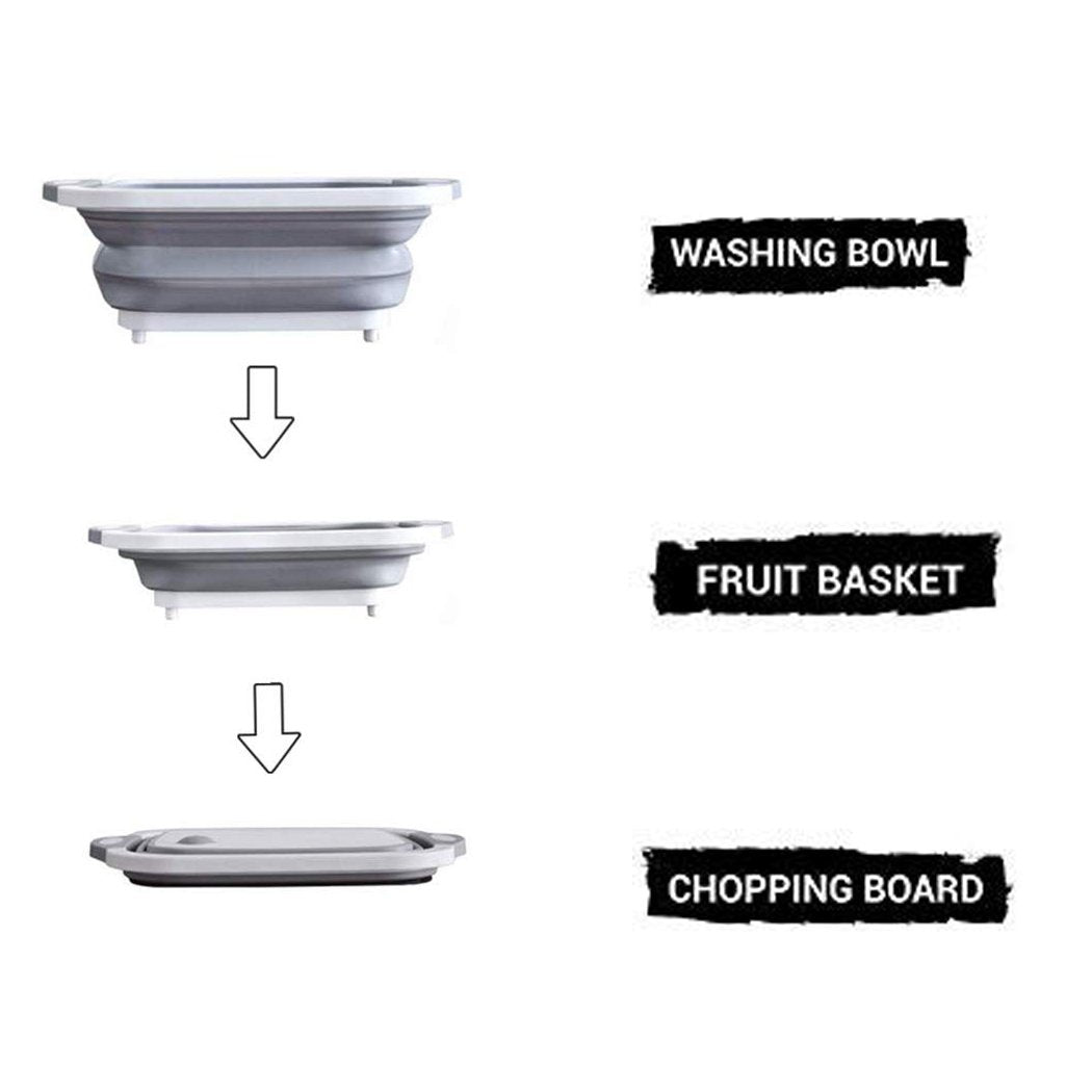 The foldable chopping board transforming into a practical washing bowl with drainage function.