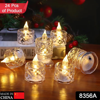 Close-up of a flickering Flameless LED Tealight Candle, showcasing its realistic glow.