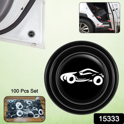 Close-up of a black car door edge protector sticker applied to a car.