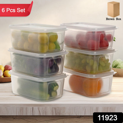 Clear plastic food storage containers stacked neatly for refrigerator organization