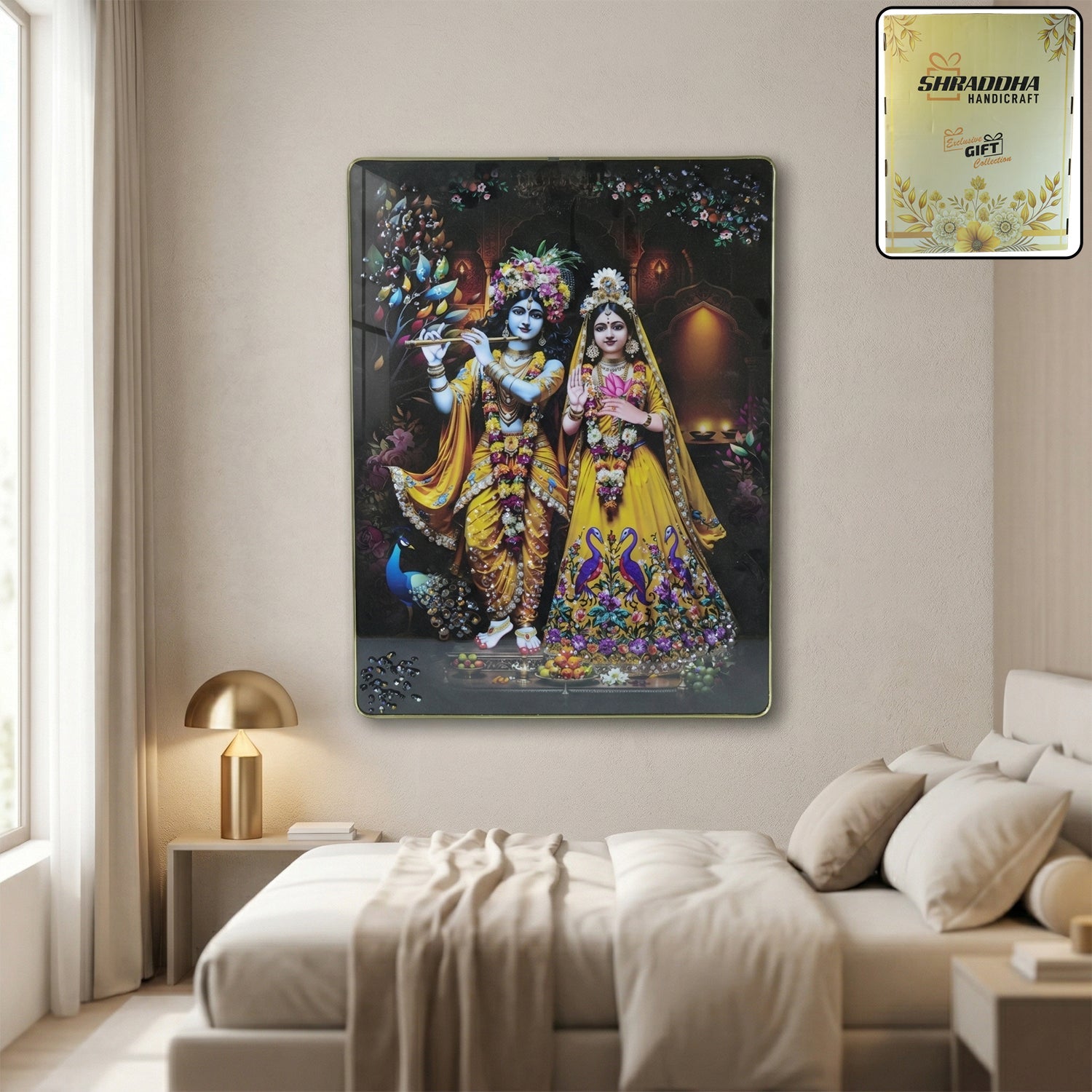 Radha Krishna wall frame, spiritual home decor for living rooms and temples