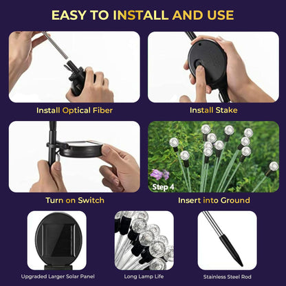 Solar LED decorative garden light glowing beautifully at dusk