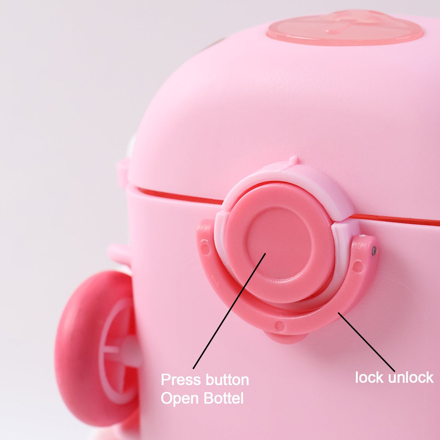 Kids water bottle displaying the fun bus cartoon design front profile
