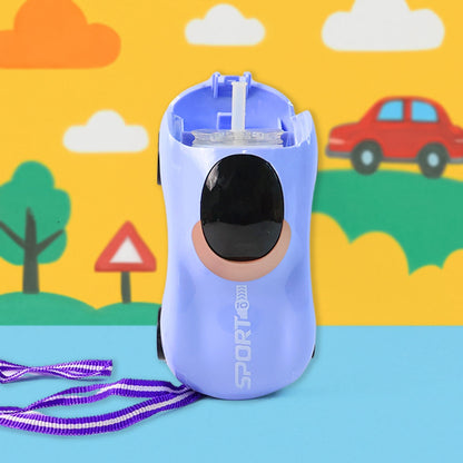 Side view of car shape kids water bottle with leakproof lid