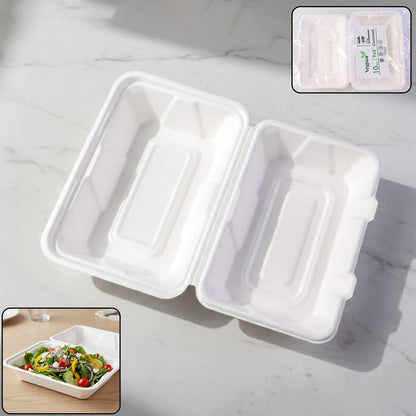 Vegnar 9x6 inch bagasse clamshell food box with hinged lid