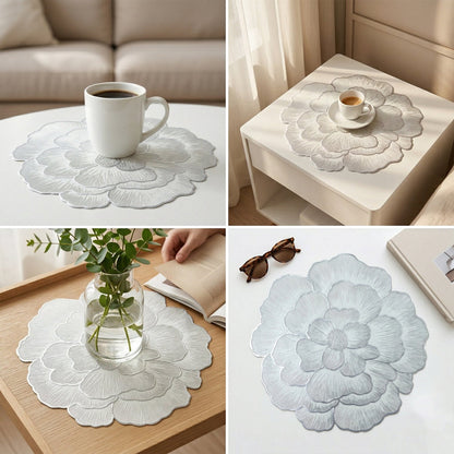 Decorative floral PVC table mat on a dining surface