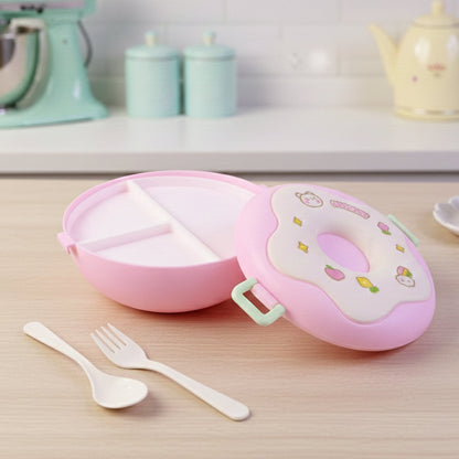Donut Lunch Box with its lid open, revealing three distinct food compartments.