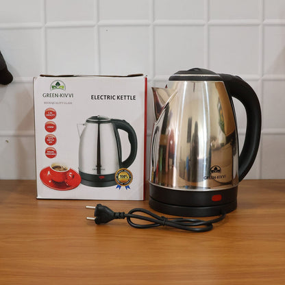 Lifestyle image of electric stainless steel kettle in home kitchen setting