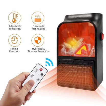 Compact electric room heater with clear digital temperature display on top.