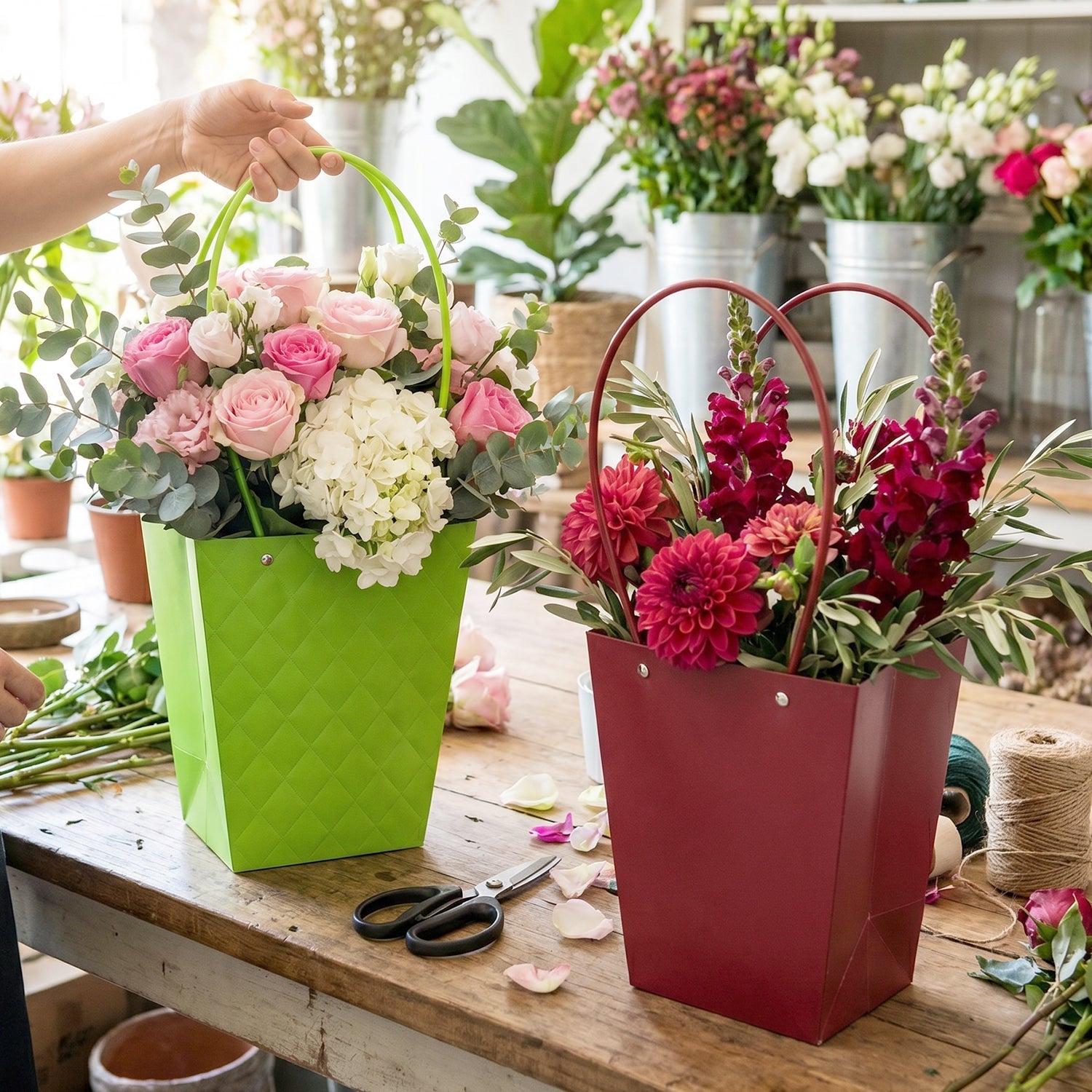 Foldable waterproof flower packaging bag with sturdy handle