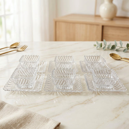 Party-ready transparent glass bowls and plates collection