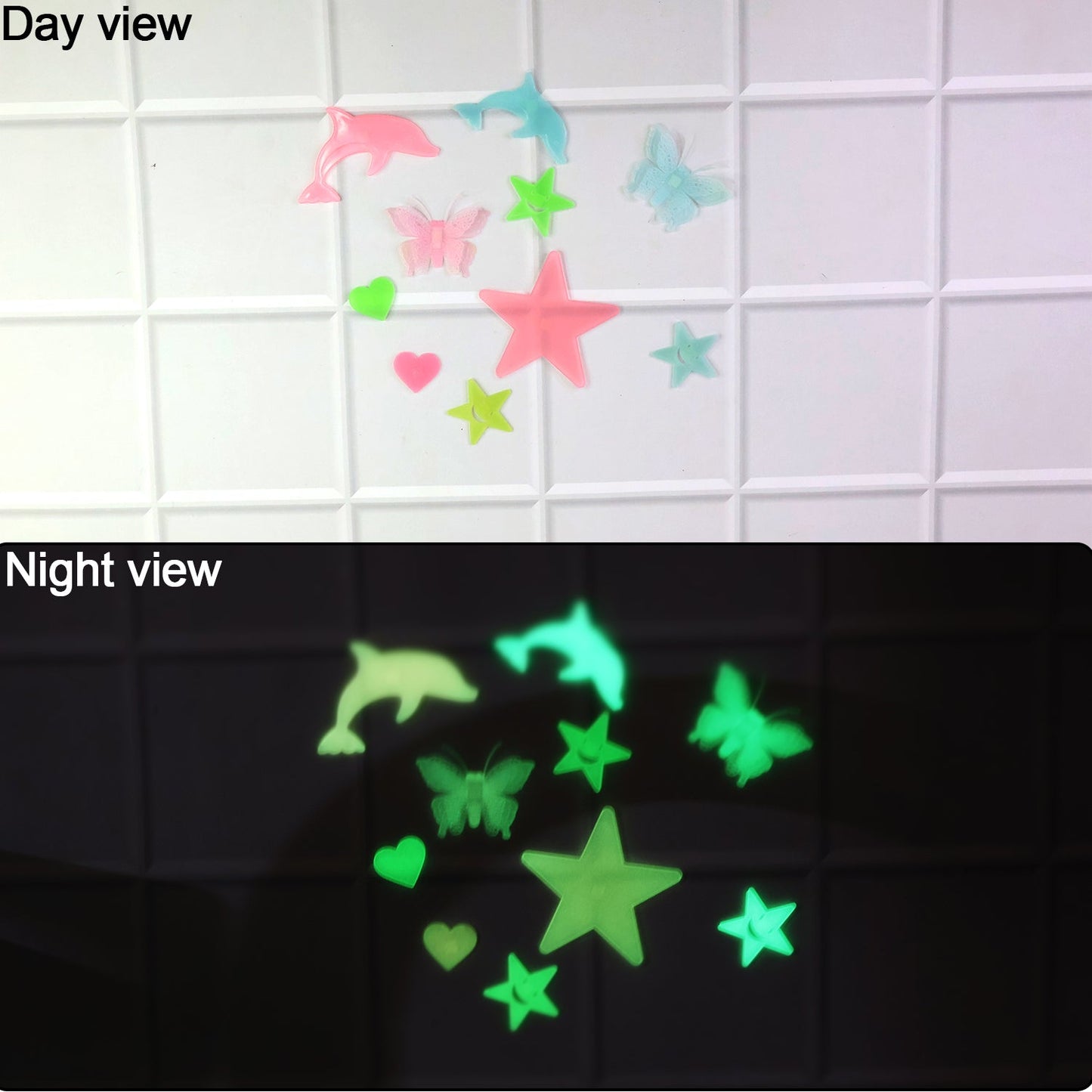 Radiant glow moon and star wall decals illuminating a child's room, fostering a calming bedtime routine.