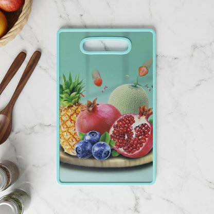 Green cutting board placed on kitchen counter