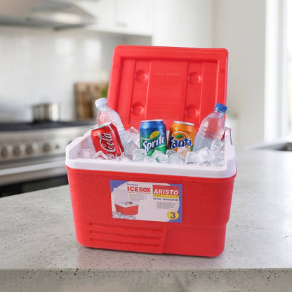 Leak-resistant portable ice cooler container in red